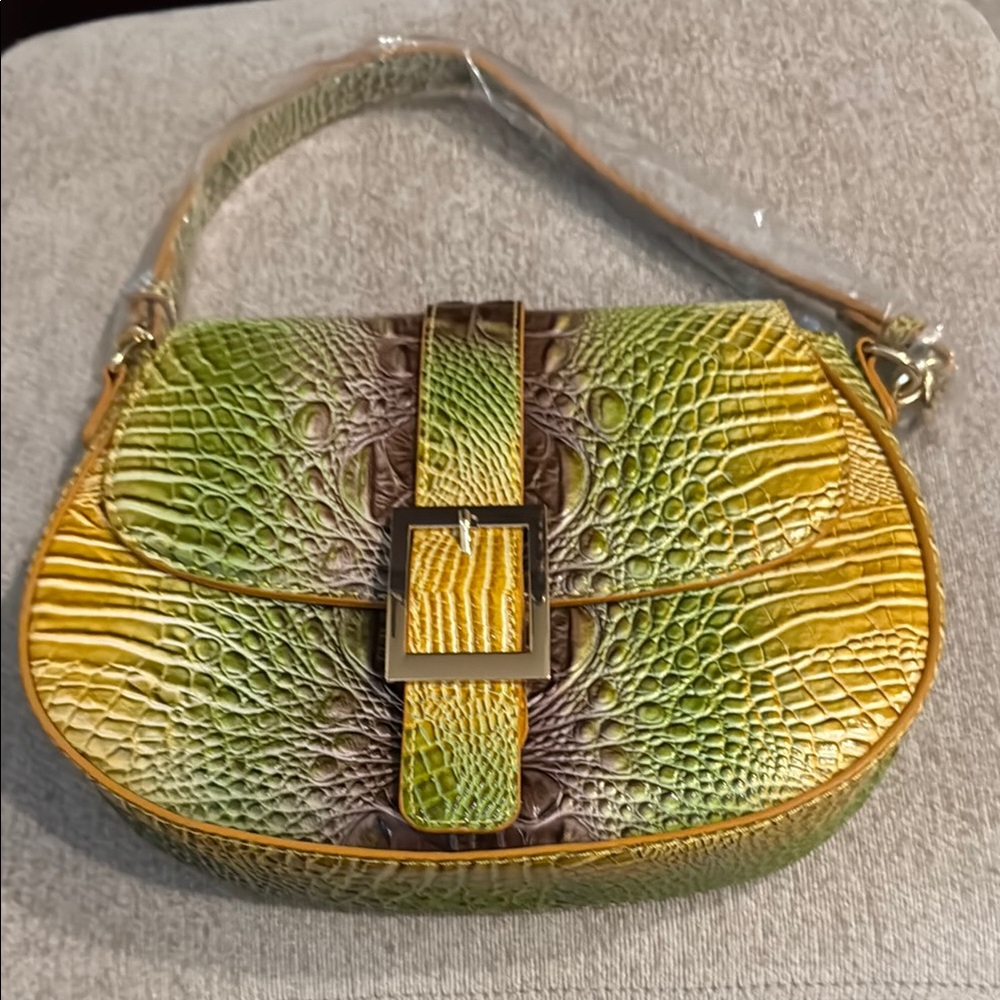 Green and Yellow Crocodile Pattern Women's Bag